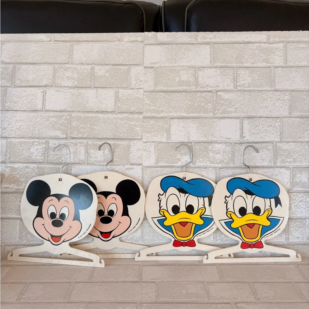 Vintage Disney Mickey and Donald Hangers 2 Each Molded Plastic Clothes Hangers